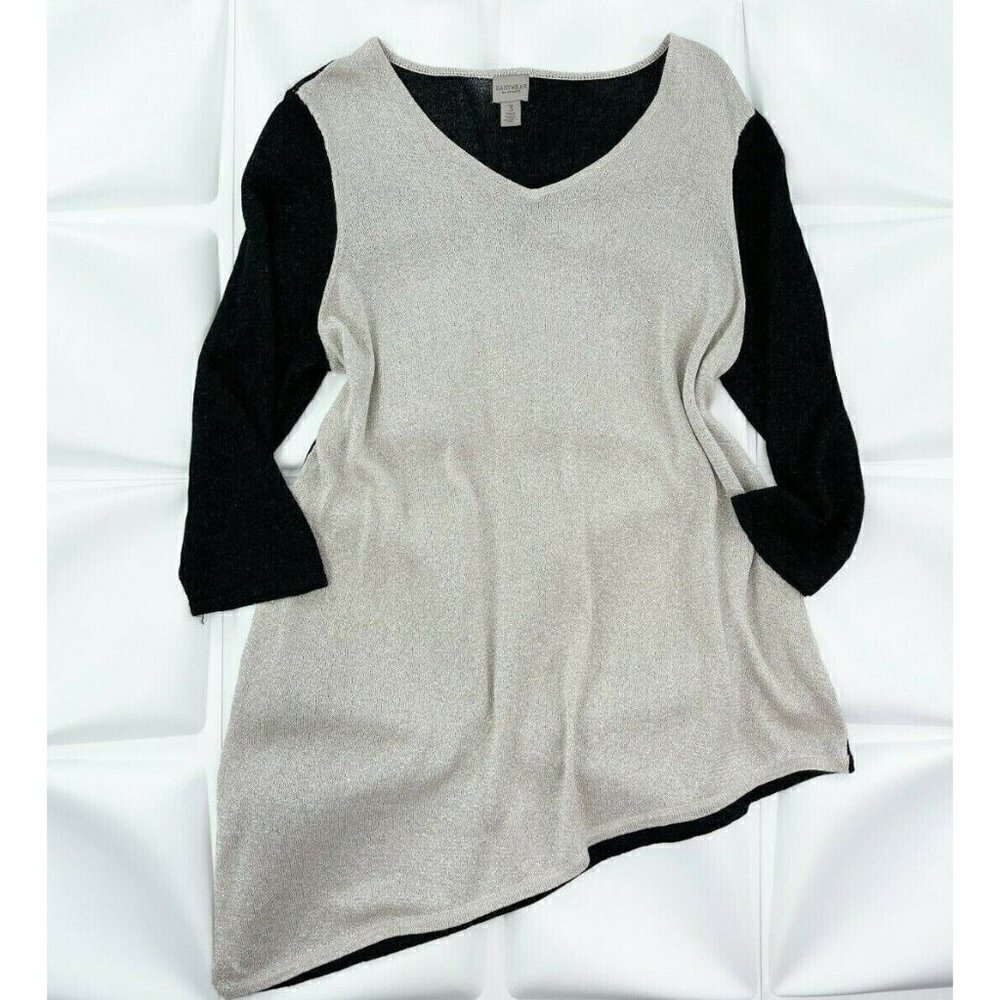 Easywear Chico's 3 Sz XL Womens Black Colorblock Shimmer Asymmetrical Sweater